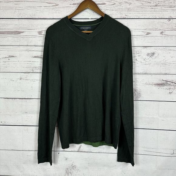 Banana Republic Sweater Mens Medium Green Silk Cashmere Vneck Stretch FLAW - Picture 1 of 10